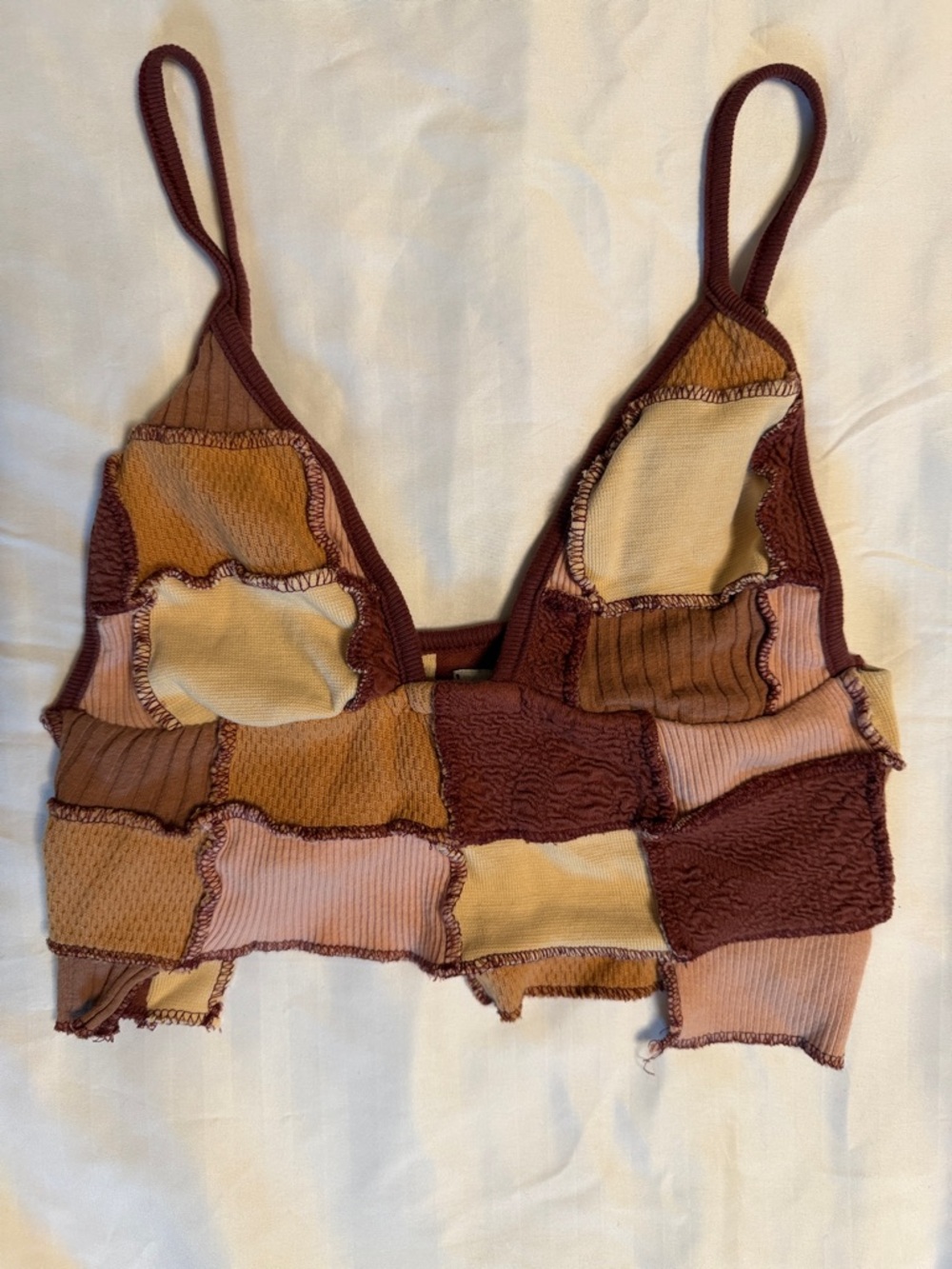 Urban Outfitters Patchwork Ribbed crop top - Brown, Pink & Tan